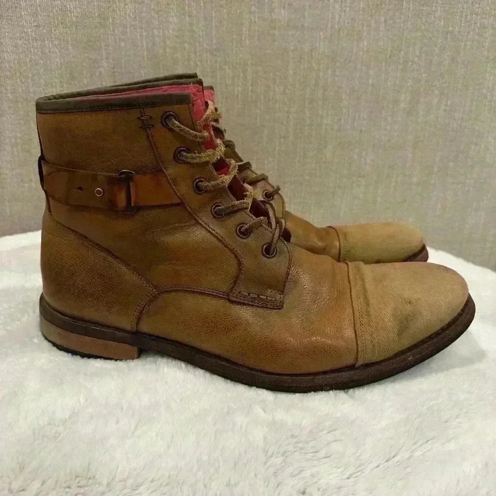 Ted Baker Men's Brown Leather Lace Up Canvas Cap Toe Lug Sole Boots Size 11
